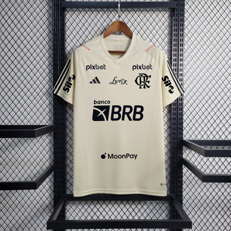 Camisa Flamengo Treino Branca + Patrocínios 23/24 - Versão Torcedor